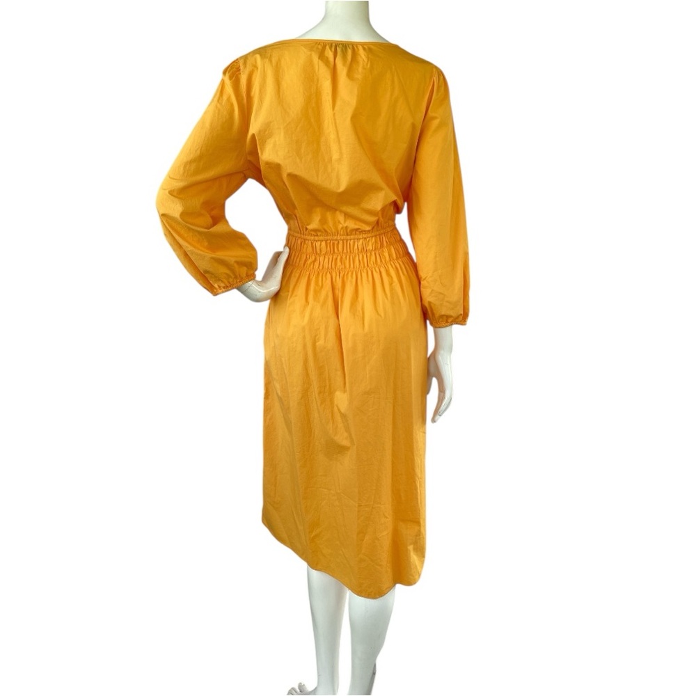 TALBOTS Smocked Poplin Yellow A-Line Midi Dress Split Neckline 3/4 Sleeve Sz 10 - Picture 8 of 16